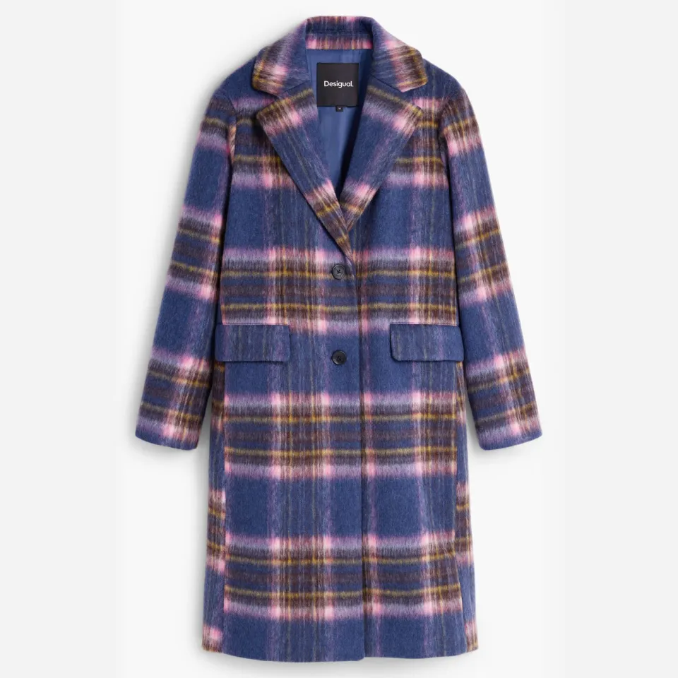 Desigual Checkered mantel blauw roze, foto 2