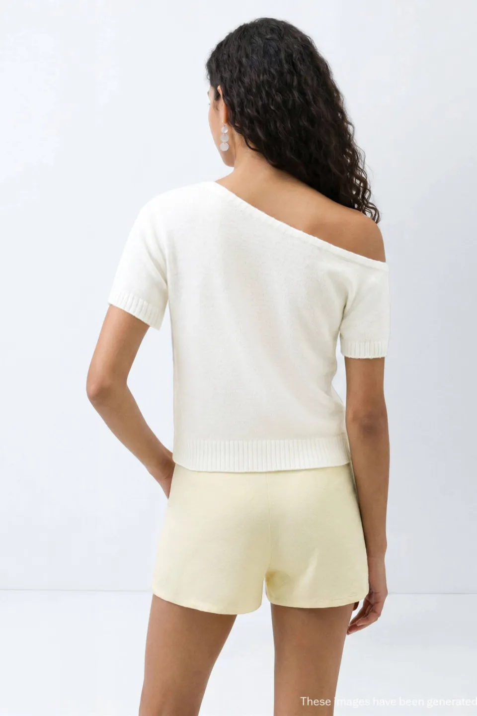 Mango off shoulder gebreide top wit, foto 5