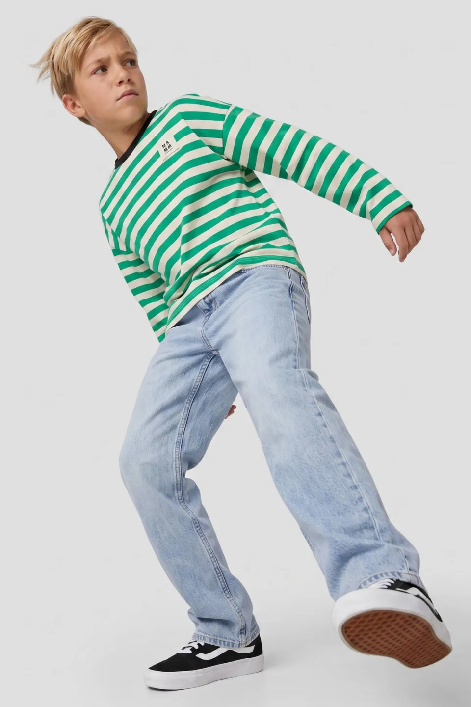 Me & My Monkey oversized gestreepte longsleeve felgroen offwhite, foto 4