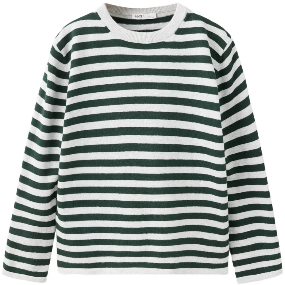 Mango Kids gestreepte longsleeve donkergroen wit, foto 2