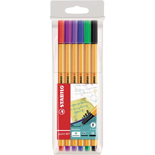 Stabilo Fineliner stabilo point 88/6 fijn assorti etui 6 stuks blauw