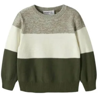 NAME IT MINI katoenen rechtvallende gebreide trui - groen Meerkleurig Groen/offwhite