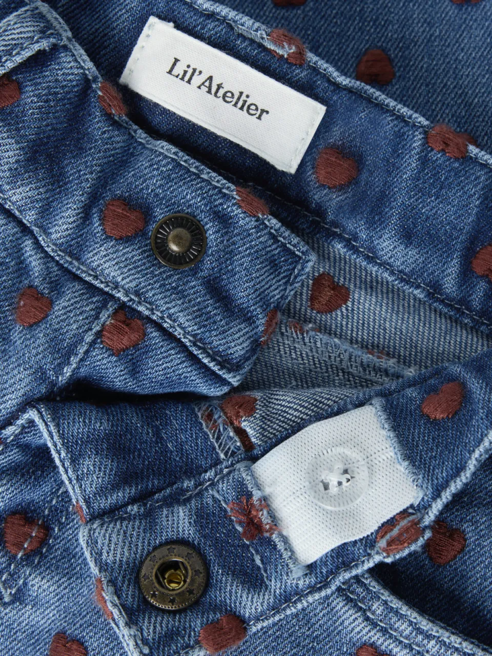 Lil' Atelier MINI loose fit jeans met hartjes - dark blue denim, foto 4