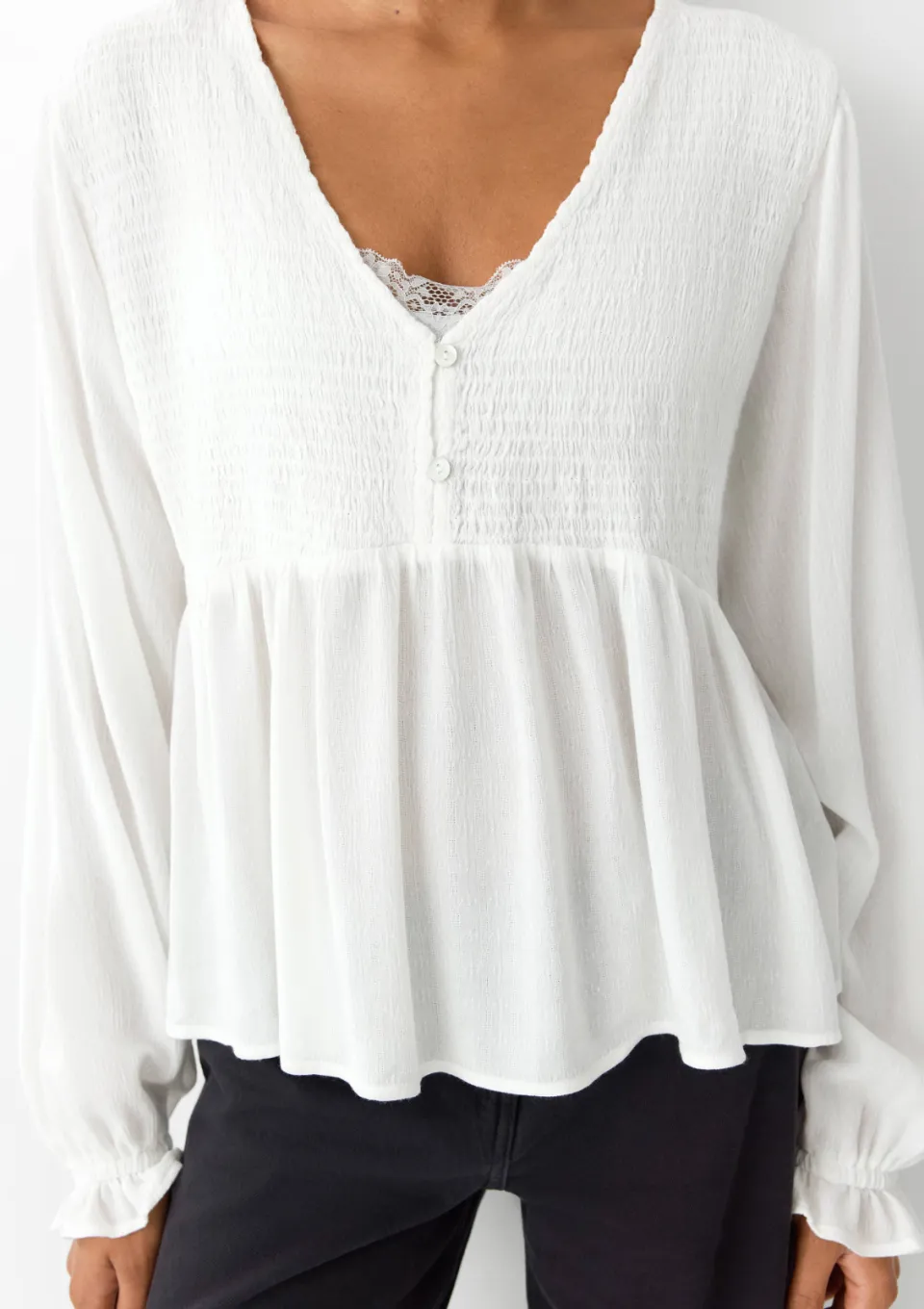 Mango Teen rechtvallende blousetop met ruches naturel wit, foto 5