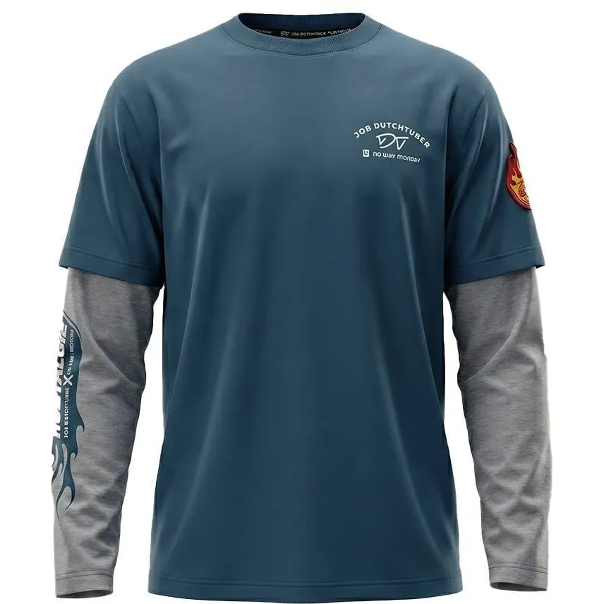 No Way Monday X Job Dutchtuber oversized longsleeve met tekst - blauw/grijs, foto 3