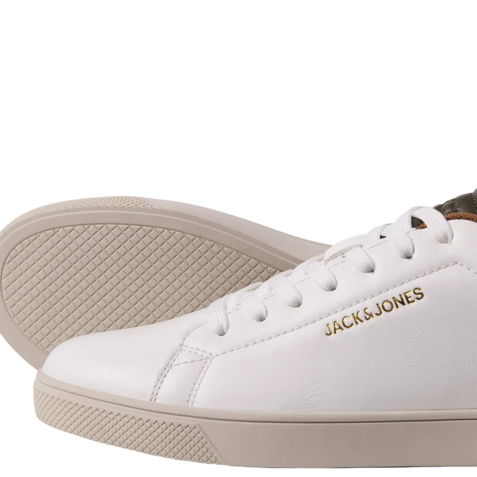 Jack & Jones Jfwbosley Pu Noos imitatieleren sneakers met logo wit/olijf/cognac, foto 4