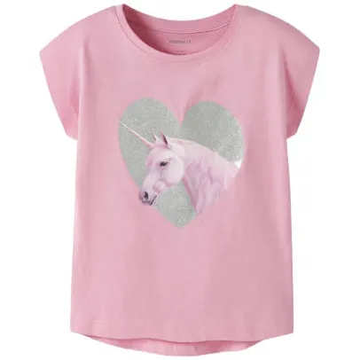 NAME IT t-shirt roze met glitter