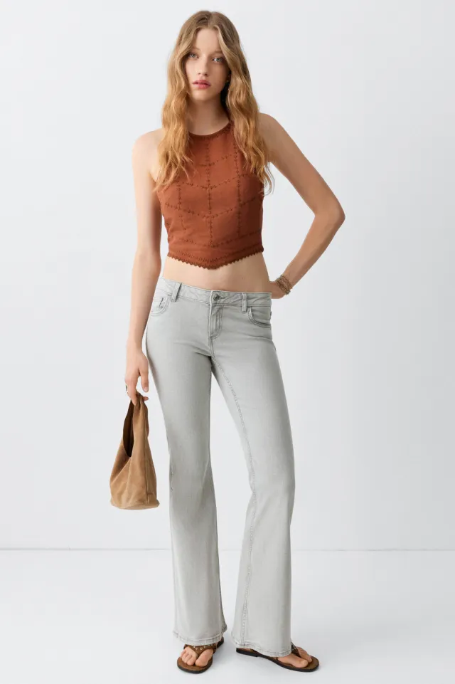 Mango TEEN low waist flared jeans - grijs grey denim