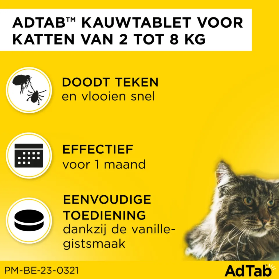 Adtab anti vlo en teek kauwtabletten kat, foto 4
