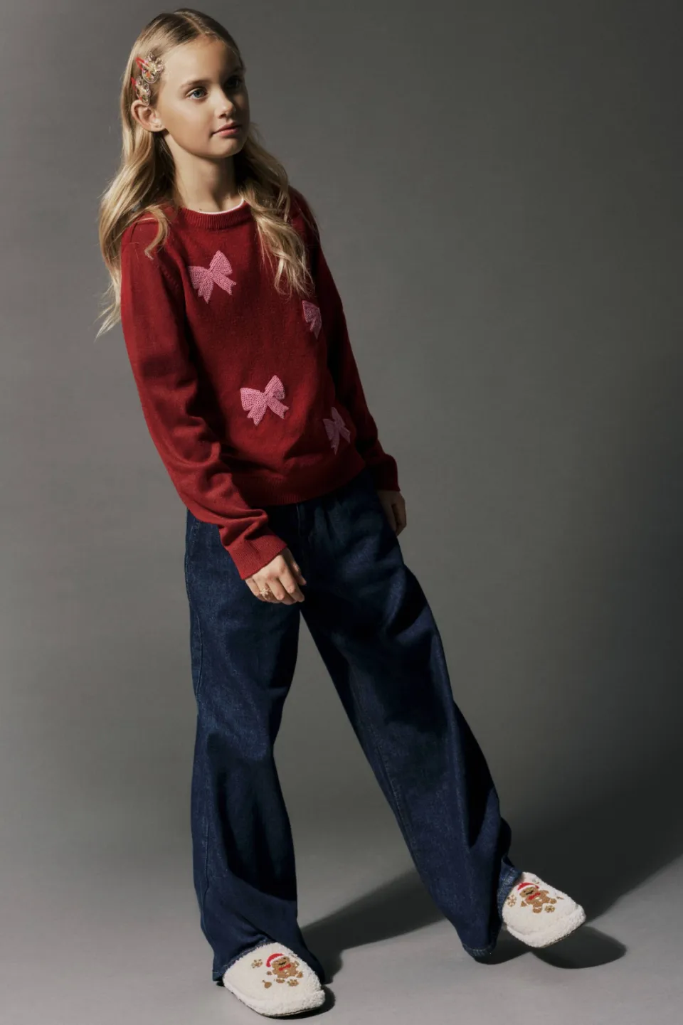 NAME IT KIDS rechtvallende gebreide trui met print en pailletten - rood/roze