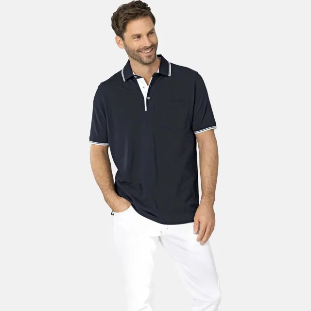 Babista regular fit polo Plus Size met contrast bies - donkerblauw