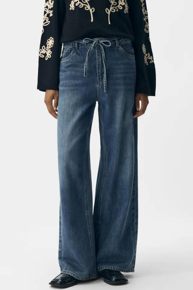 Object wide leg jeans medium blue denim, foto 5