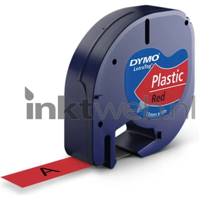 Dymo Labeltape dymo letratag plastic 12mm zwart op rood