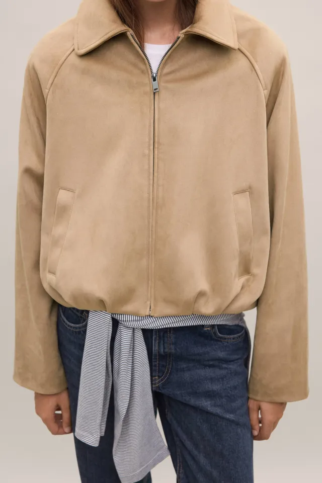 Mango suèdelook tussenjas beige, foto 3