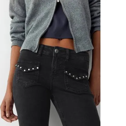 Mango TEEN low waist flared jeans met studs - grey denim, foto 7