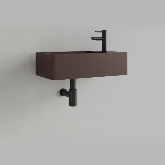 Gliss Design Fontein Gliss Design Freya Solid Marble 40x22x10 cm Met Kraangat Rechts Mat Choco Bruin
