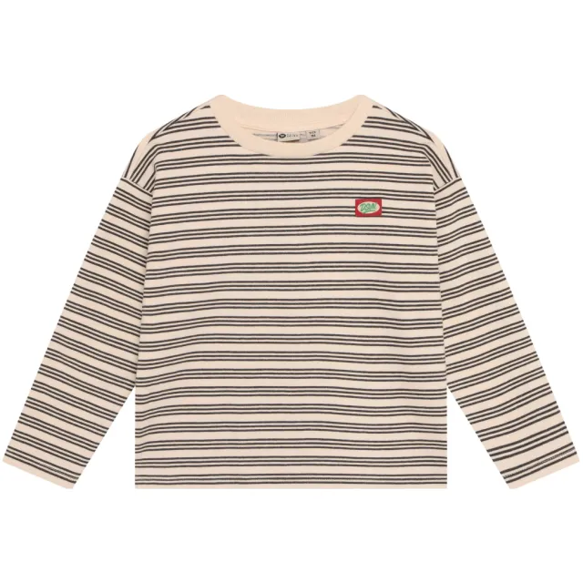Daily7 rechtvallende gestreepte longsleeve beige/zwart, foto 2