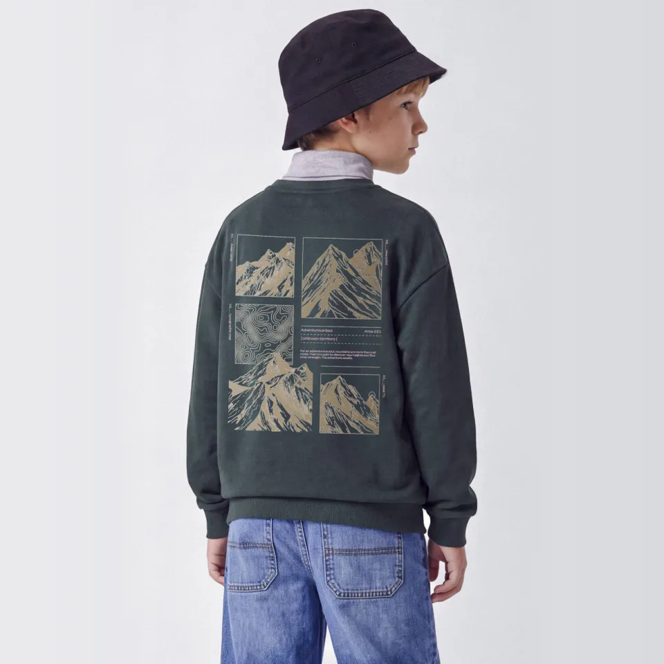 NAME IT KIDS sweater met backprint - donkergroen/beige, foto 4