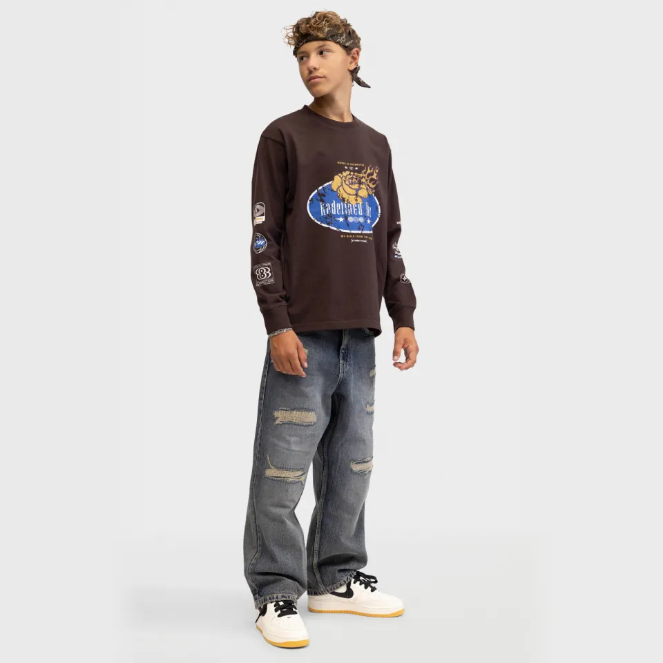 Redefined Rebel longsleeve met print donkerbruin