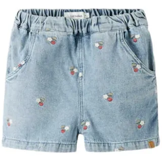 Lil' Atelier MINI loose fit gebloemde jeansshort mediumblauw Medium blue denim