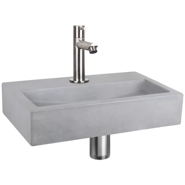 Fonteinset Differnz Flat Beton 38x24x8 cm Licht Grijs Met Rechte Kraan Mat Chroom