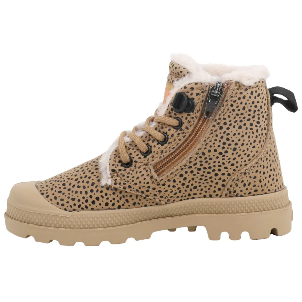 Palladium Schoolkind leren veterschoenen met profielzool en dierenprint - bruin/beige, foto 5