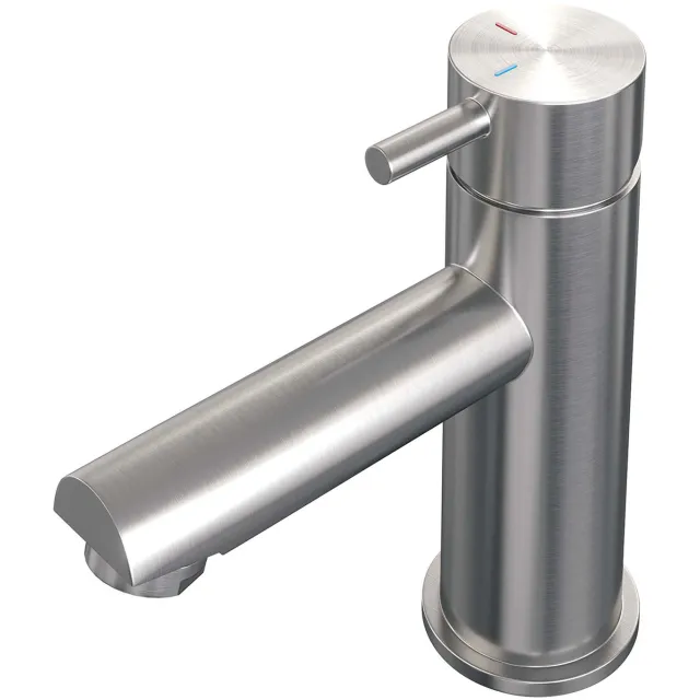 Brauer Wastafelmengkraan Brauer Brushed Edition Coldstart Opbouw Laag Korte Ronde Hendel Geborsteld RVS PVD