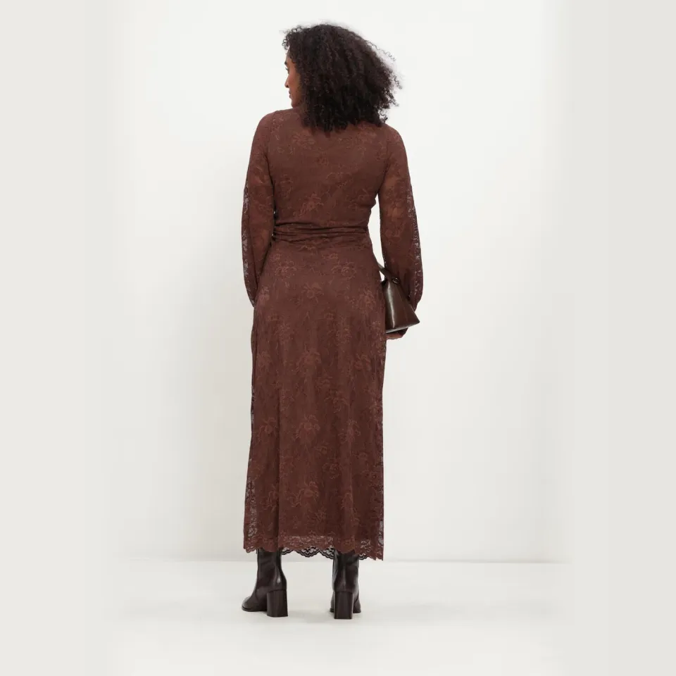 POM Amsterdam Anna kanten midi-jurk bruin, foto 3
