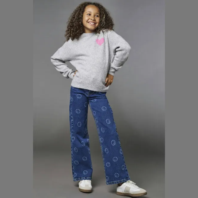 Only KIDS ONLY GIRL KOGJUICY regular waist wide leg jeans met print - donkerblauw Dark blue denim
