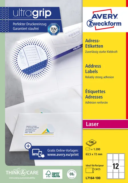 Avery Etiket avery l7164-100 63.5x72mm wit 1200 Etiketten