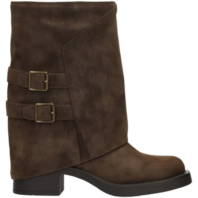 POSH by Poelman Shanti bikerboots met blokhak - donkerbruin