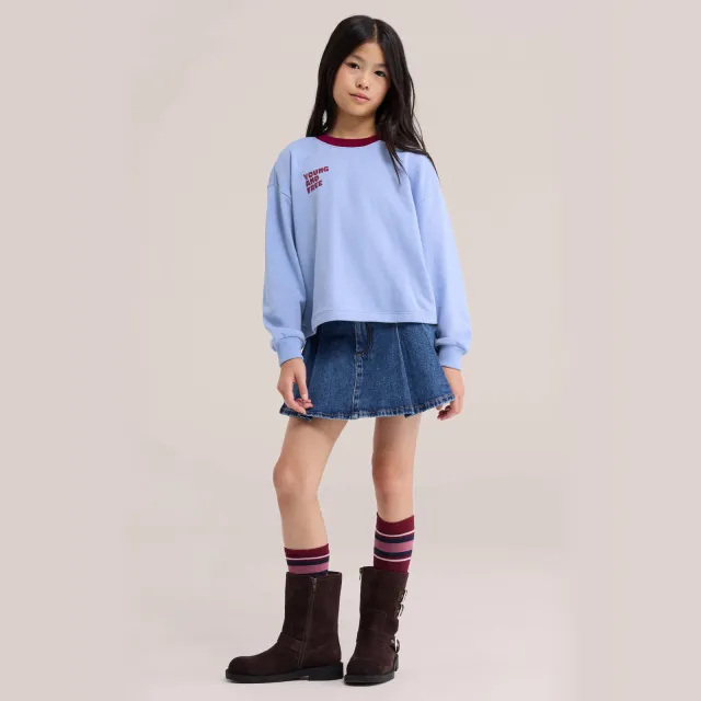 WE Fashion sweater met tekst - lichtblauw/donkerrood