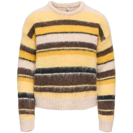 Only KIDS ONLY GIRL gebreide gestreepte trui - geel Meisjes Polyester Ronde hals Geel/bruin