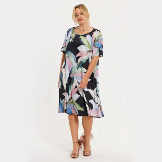 Yoek PASTEL swing midi jurk zwart Multi