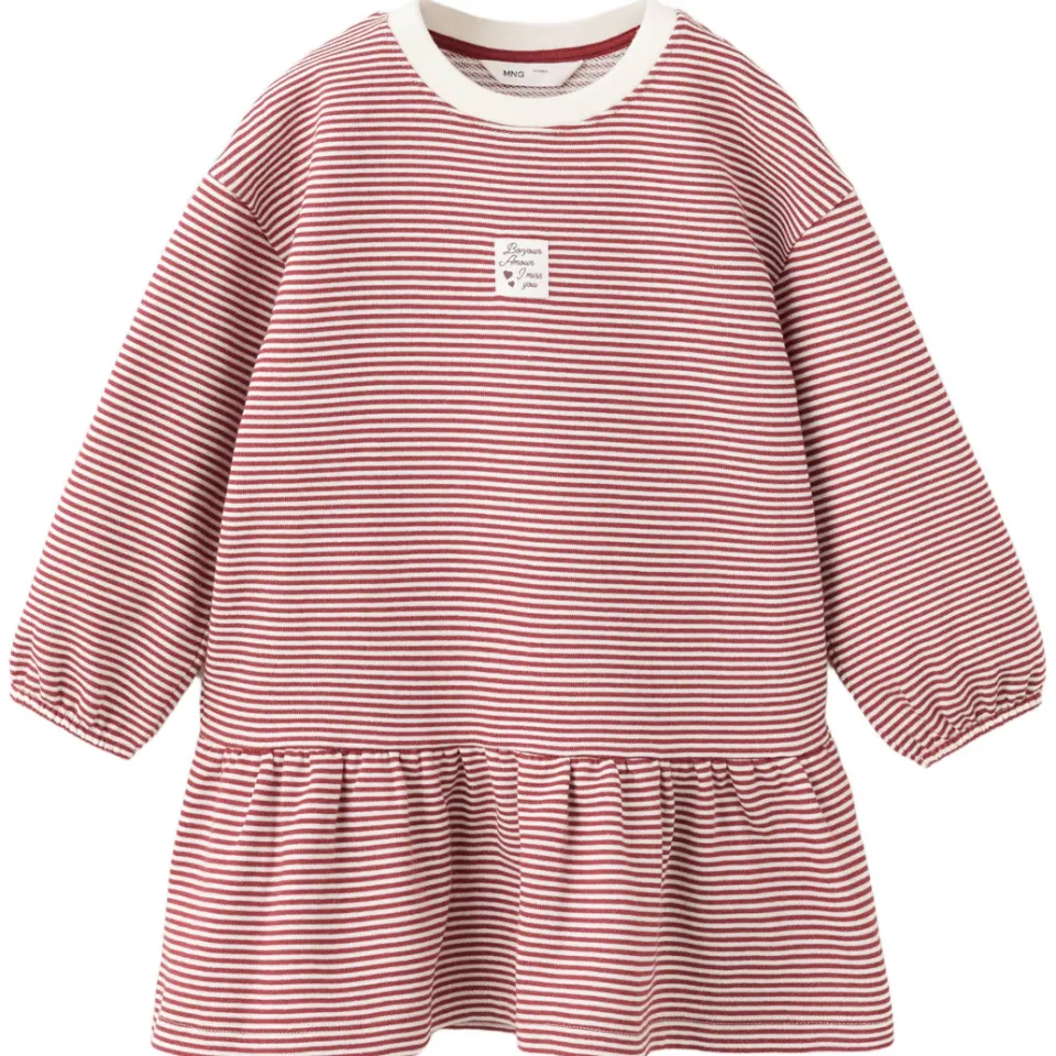 Mango Kids gestreepte midi jurk donkerrood donkerrood/wit, foto 2