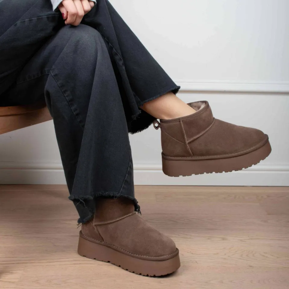 Poelman Eliza suède enkelboots met plateauzool - taupe, foto 5
