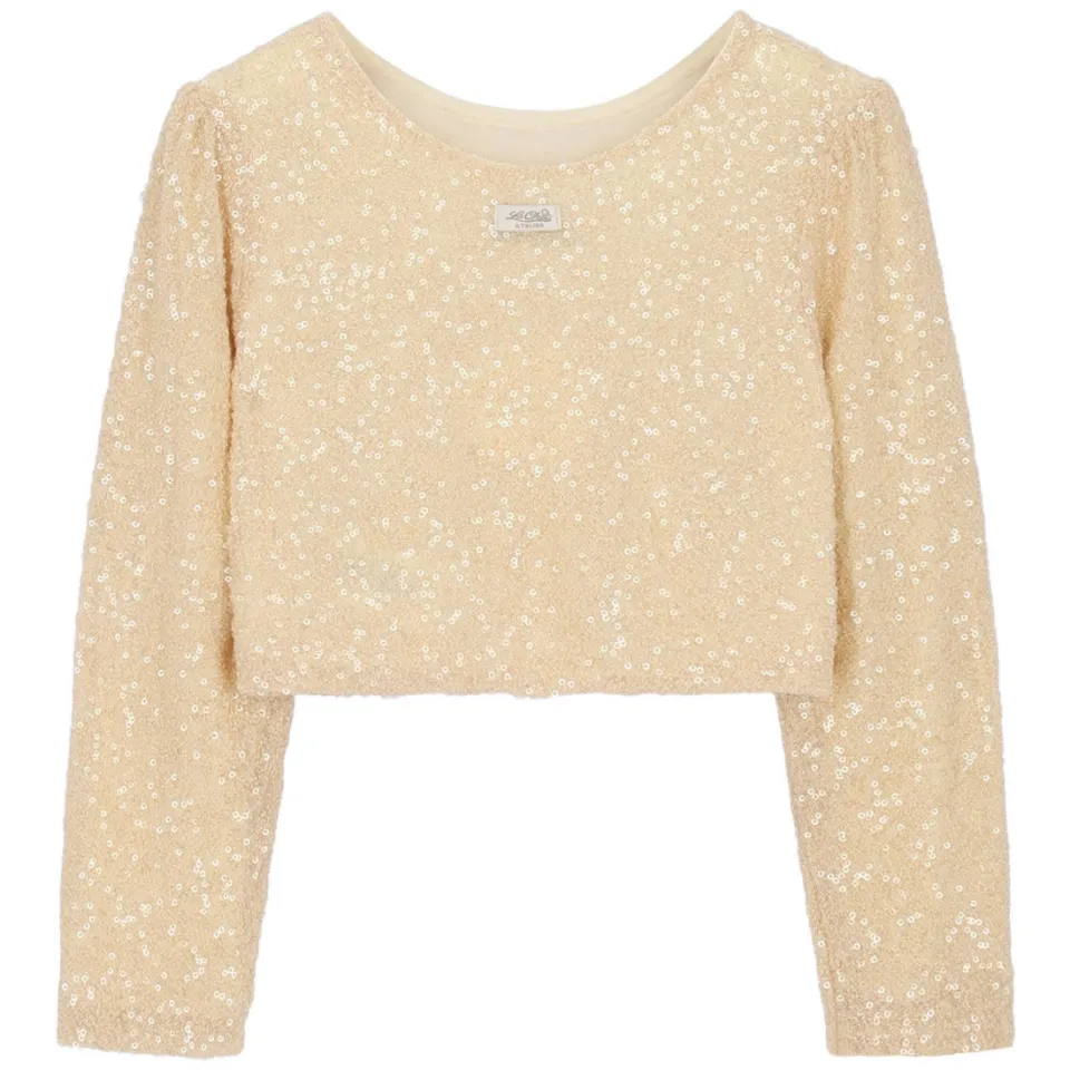 Le Chic blousetop met pailletten goud, foto 3
