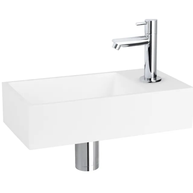 Differnz Fonteinset Differnz Solid Solid Surface 36x18.5x9 cm Wit Met Rechte Kraan Chroom