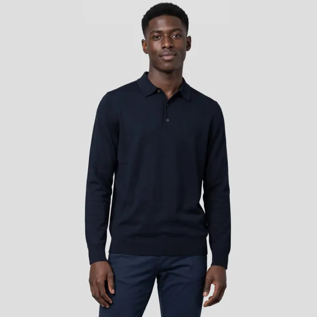Profuomo wollen regular fit gebreide trui - donkerblauw Navy