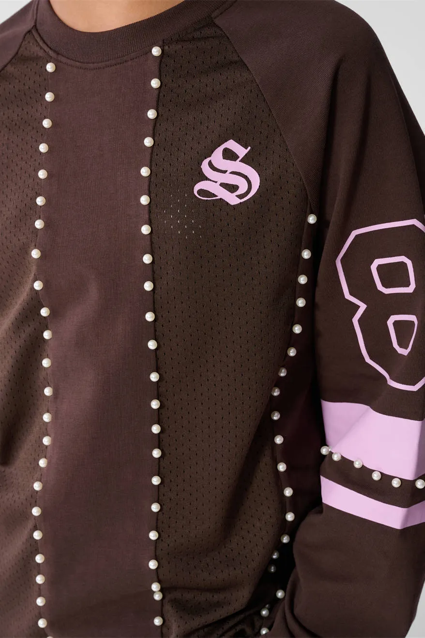 Shoeby gestreepte longsleeve donkerbruin/roze, foto 7