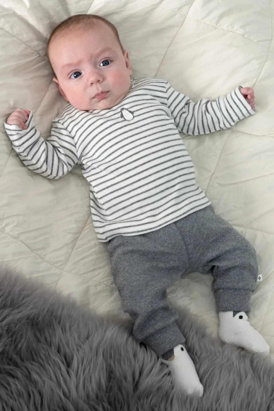 Feetje Penguin Cuddles gestreepte longsleeve antraciet/wit Antraciet melange/wit
