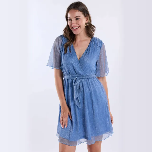 Freebird Dalena korte jurk met lurex lichtblauw blauw, foto 4