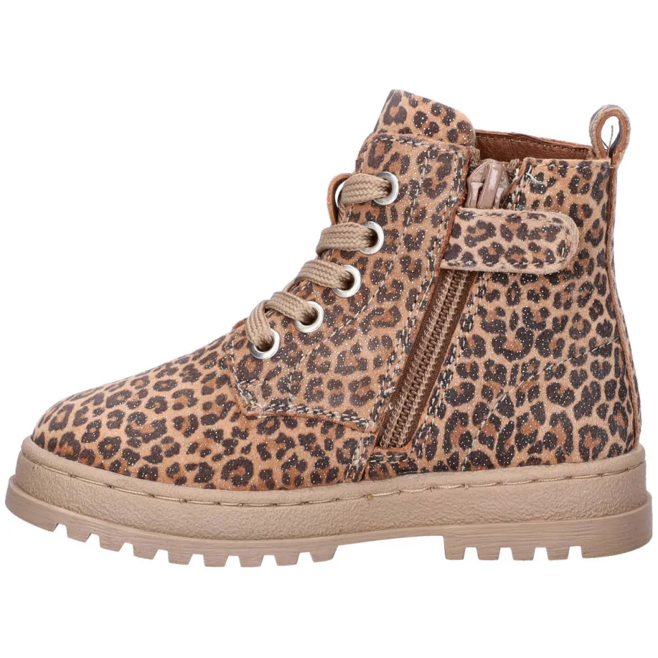 Nelson Kids nubuck veterboots met panterprint brons cognac/zwart, foto 6