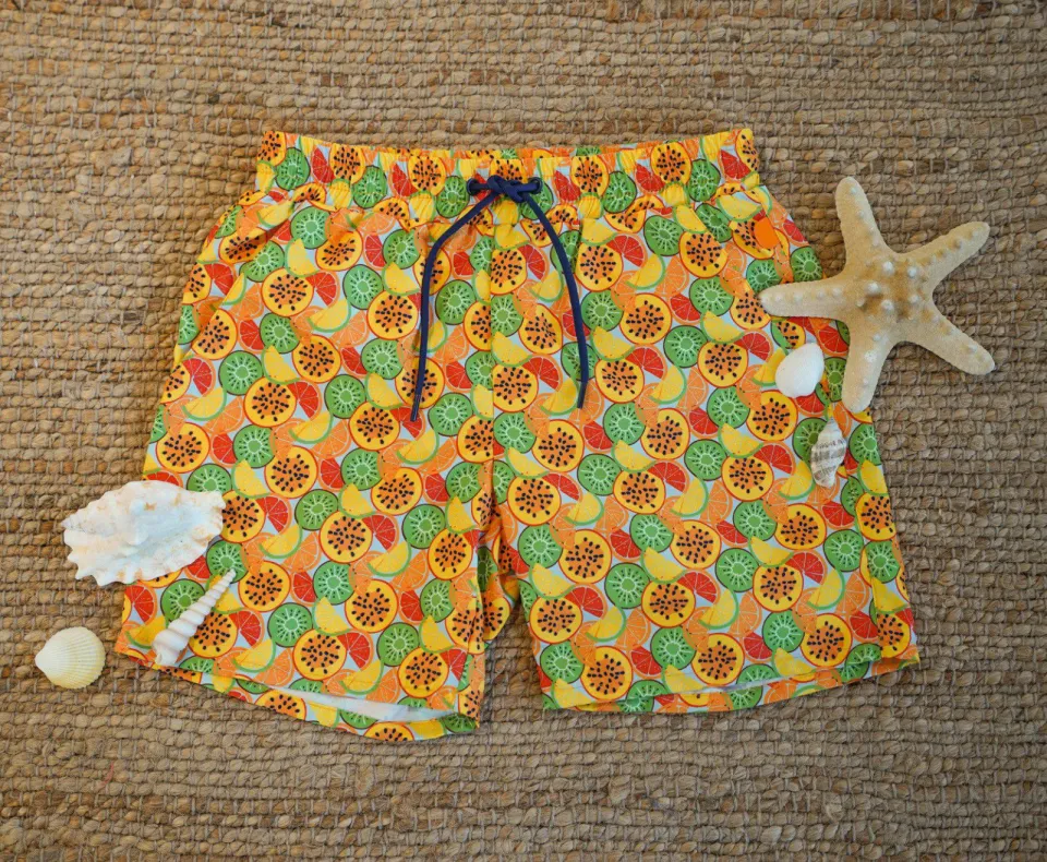 Just Beach zwemshort Poolday geel/groen/oranje Jongens Polyester All over print-116, foto 4
