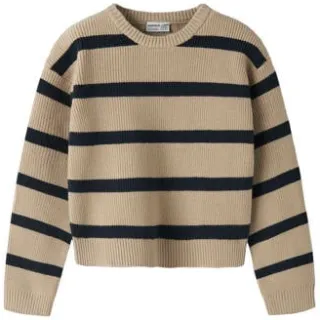 NAME IT KIDS rechtvallende gebreide gestreepte trui - beige Meisjes Viscose Ronde hals Beige/zwart