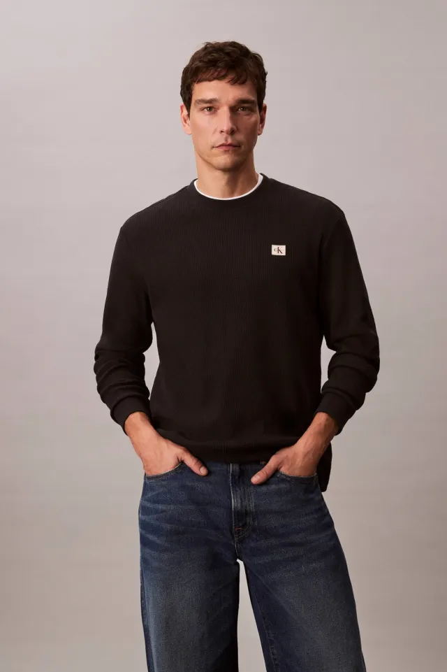 Calvin Klein JEANS longsleeve met ingebreid patroon zwart