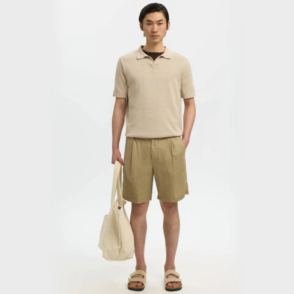SELECTED MEN Selected regular polo met linnen fijn gebreid beige, foto 3