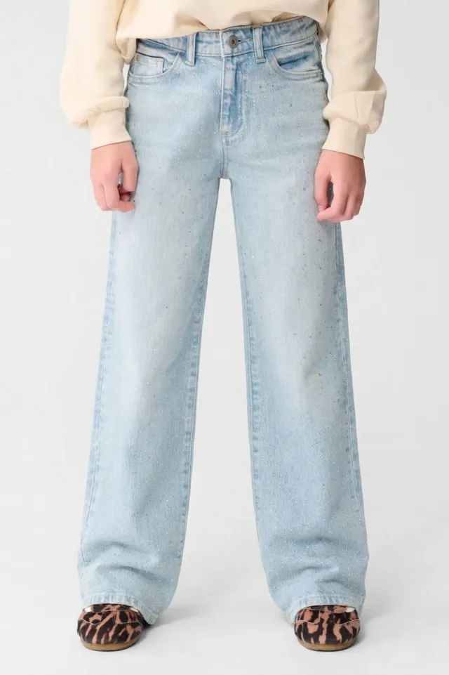 Shoeby Strass wide leg jeans light blue Lichtblauw