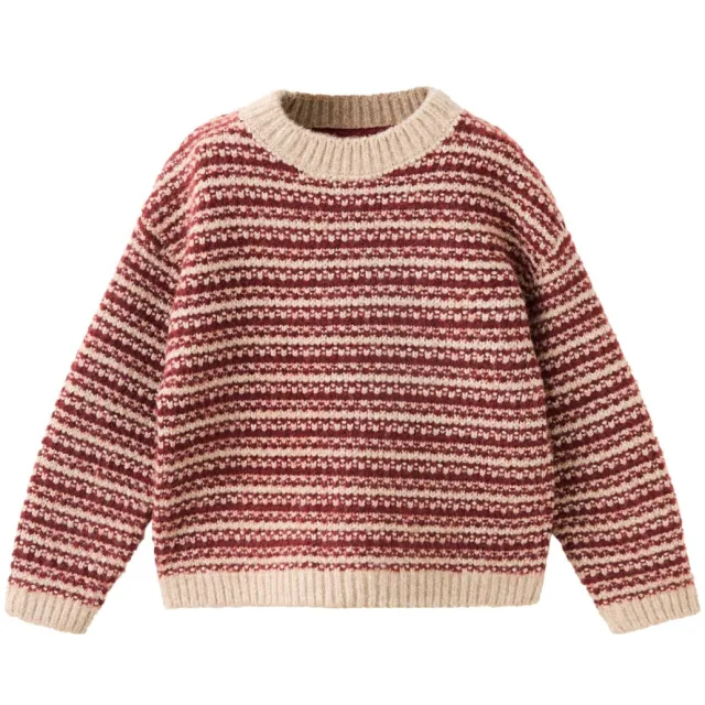 Mango Kids gebreide gestreepte trui met wol - donkerrood, foto 2