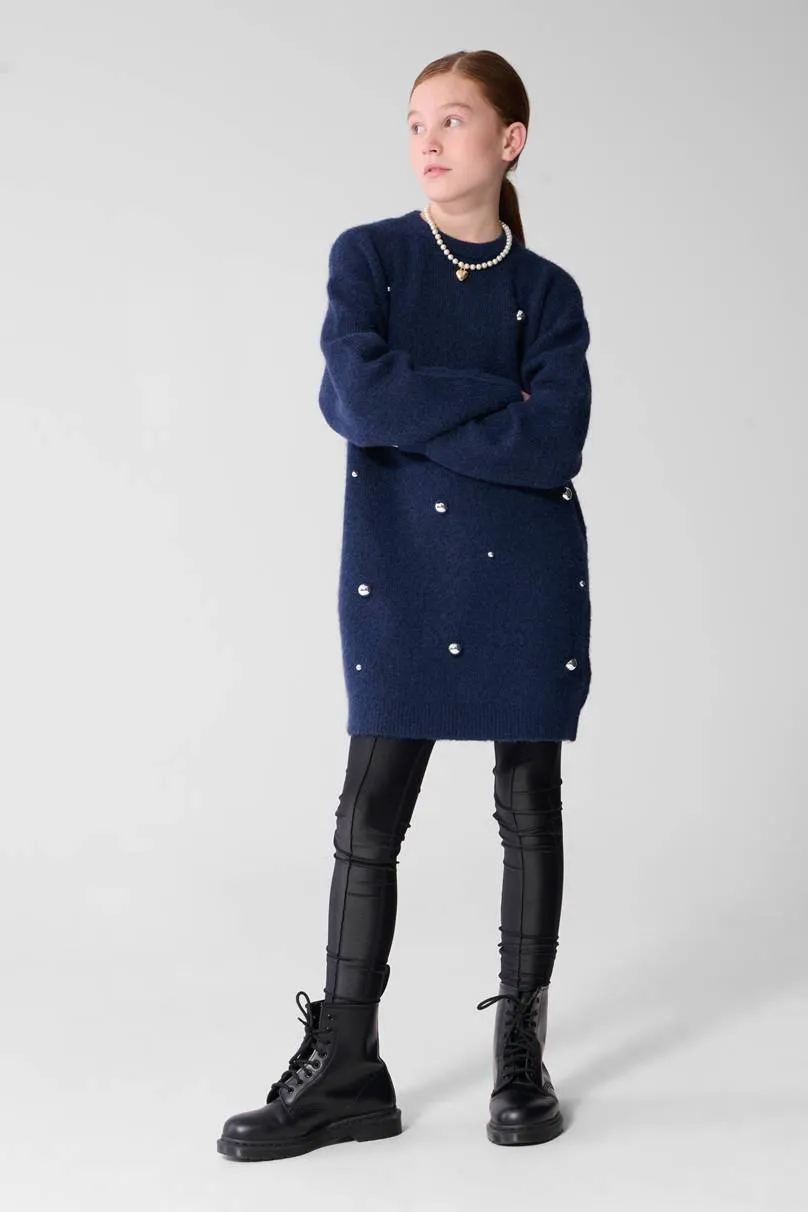 Shoeby gebreide jurk met studs donkerblauw, foto 4